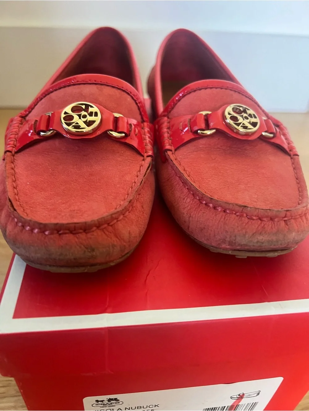 Coach Red Nubuck Nicola Moccasin with Gold Logo - Picture 2 of 6